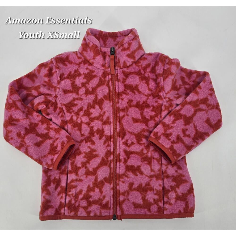 Amazon Essentials Girls’ Fleece Full-Zip Jacket XS (4–5) Pink/Red Abstract Print